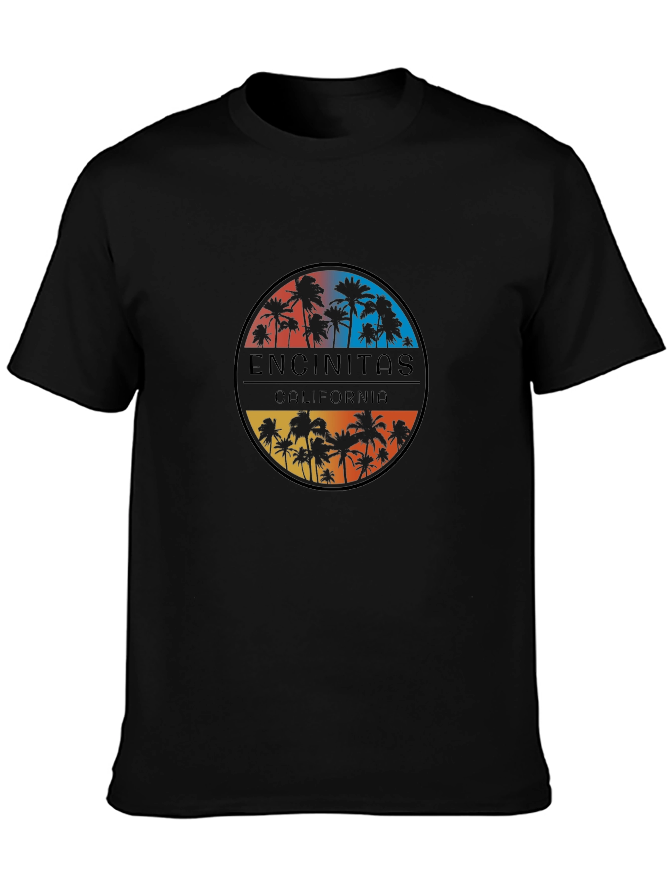 Encinitas California Palm Tree Black T-Shirt