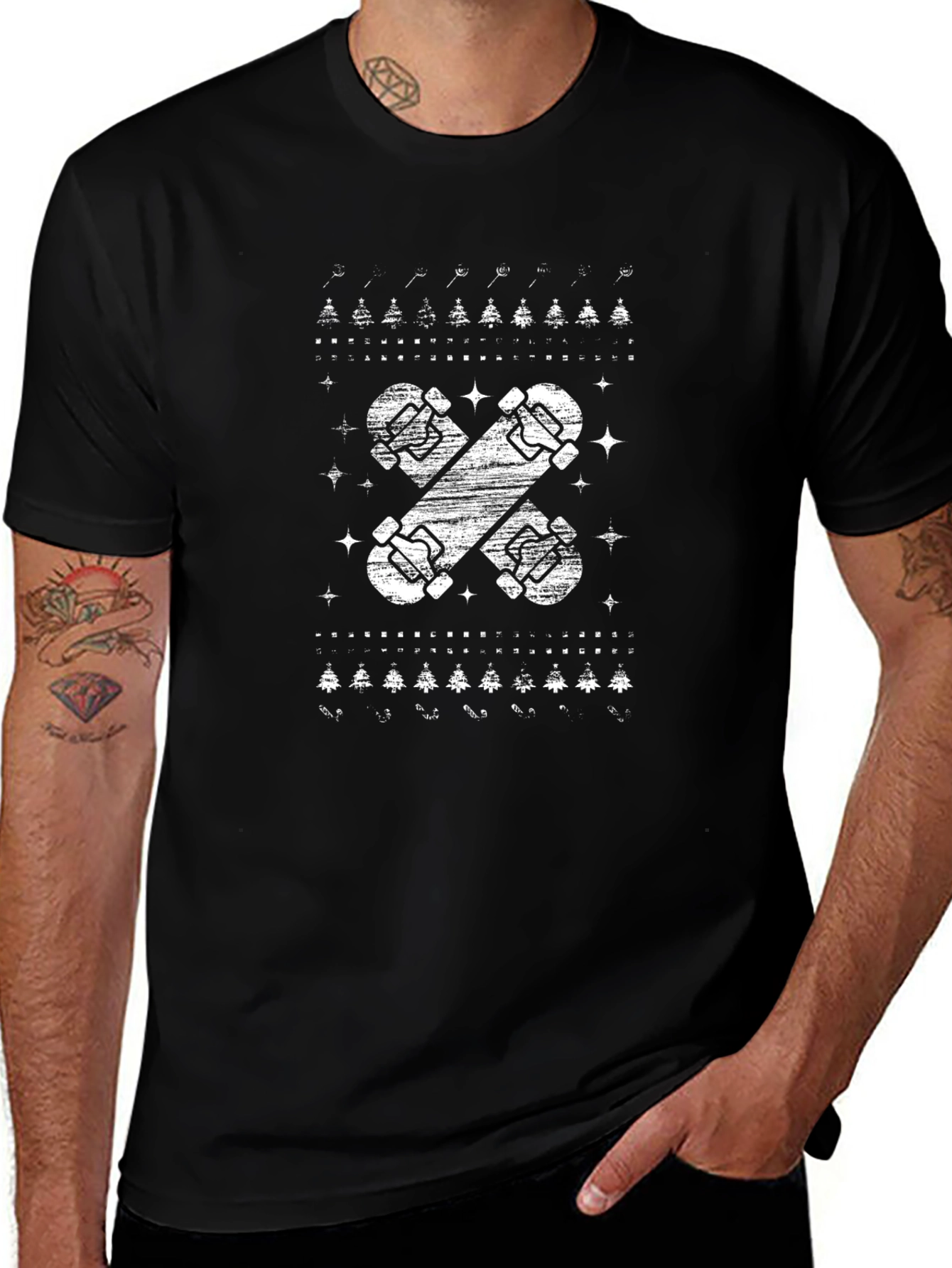Skateboards Patterned Black T-Shirt