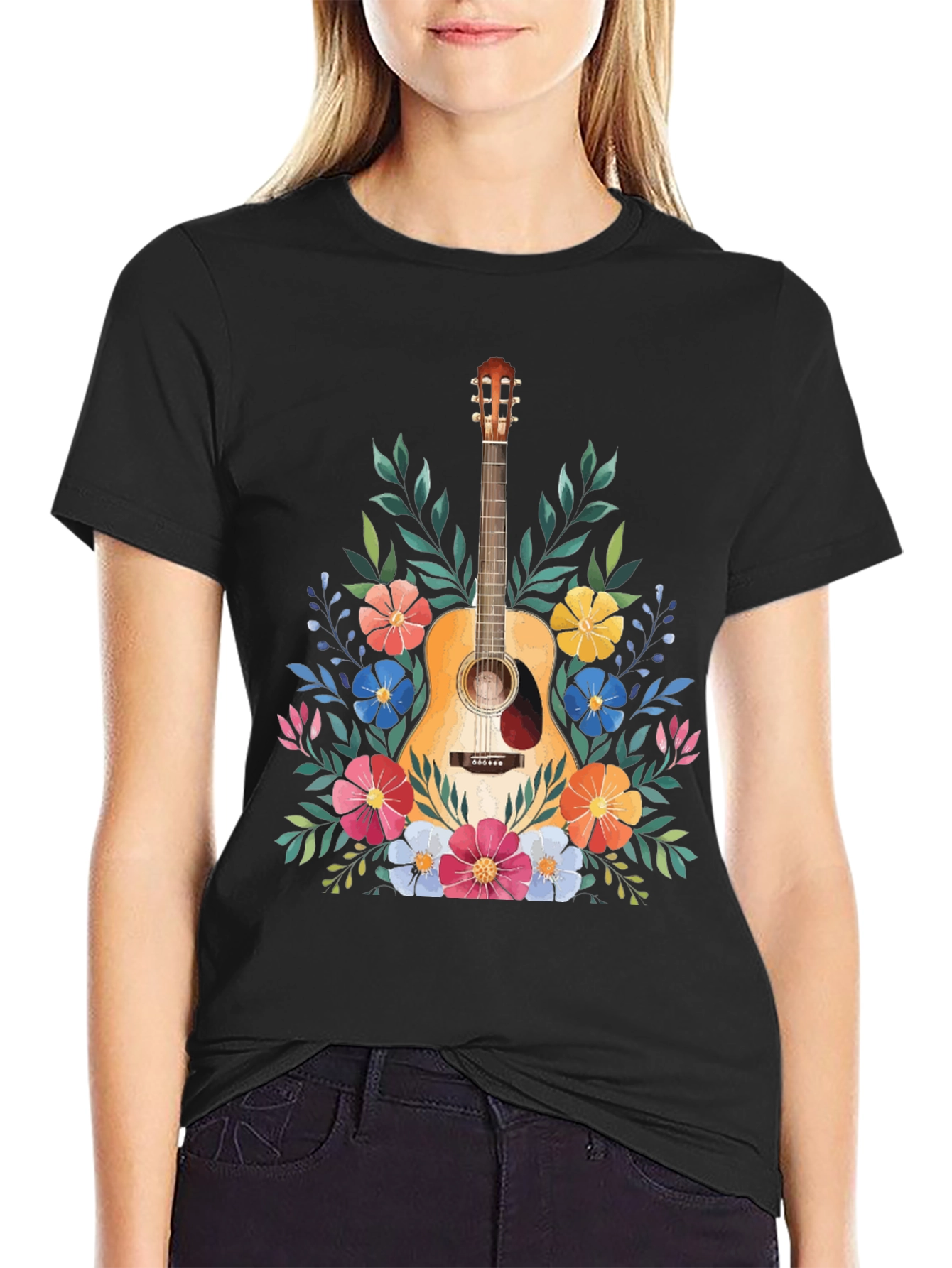 Floral Guitar Graphic Tee - Music Lovers T-Shirt