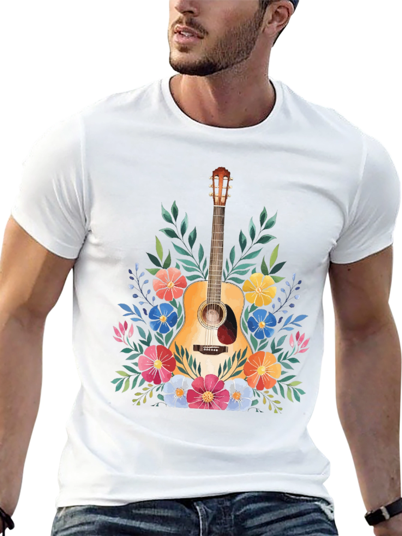 Floral Guitar Graphic Tee - Music Lovers T-Shirt