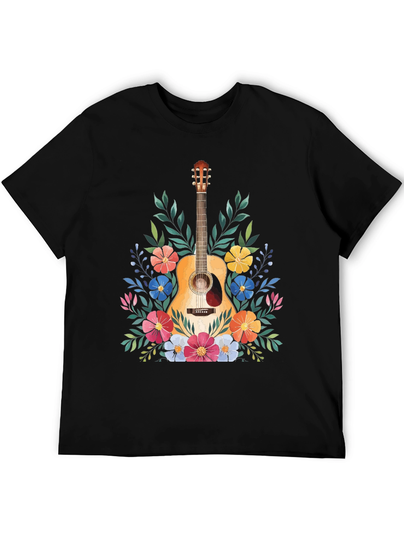 Floral Guitar Graphic Tee - Music Lovers T-Shirt