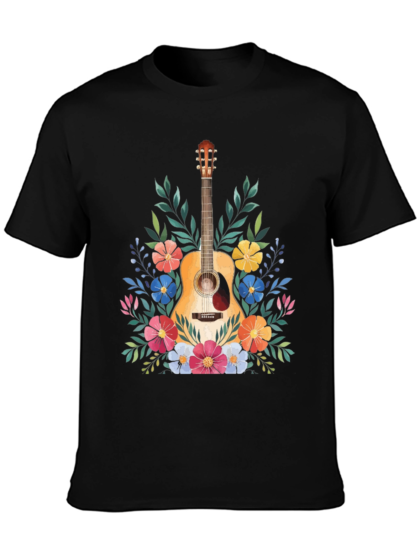 Floral Guitar Graphic Tee - Music Lovers T-Shirt