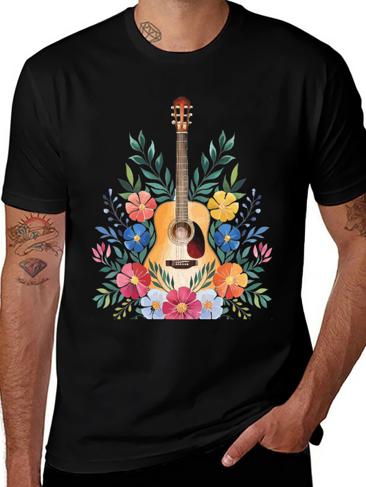 Floral Guitar Graphic Tee - Music Lovers T-Shirt