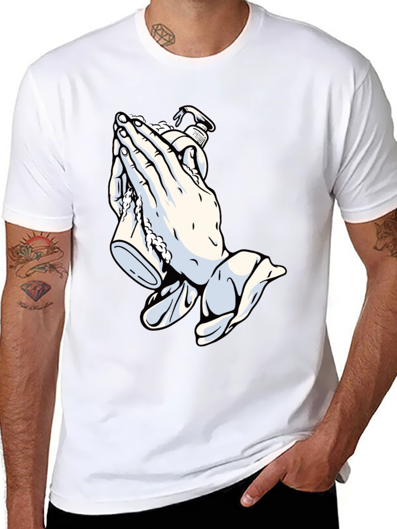 Praying Hands & Sanitizer Black Graphic Tee