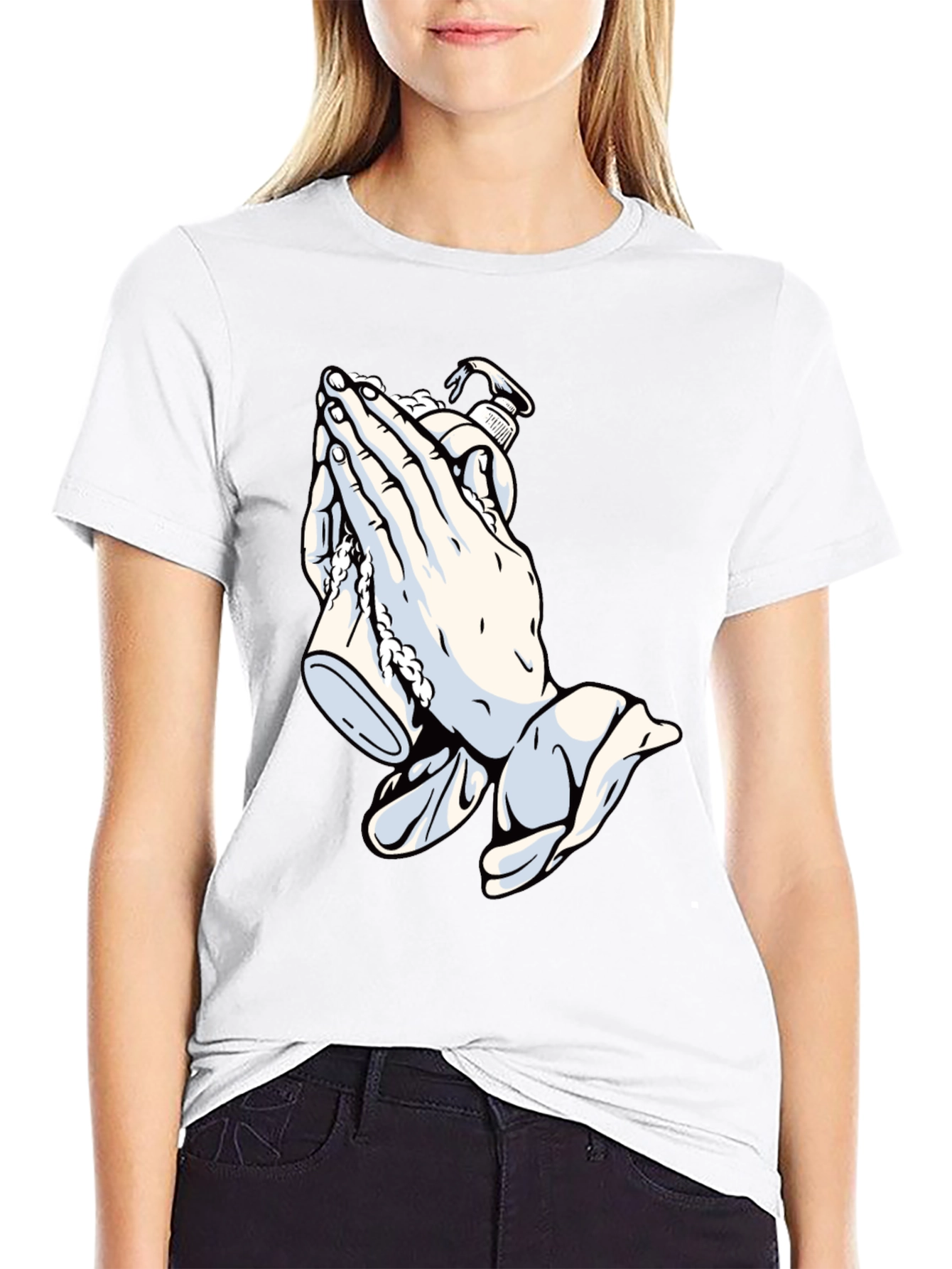 Praying Hands & Sanitizer Black Graphic Tee