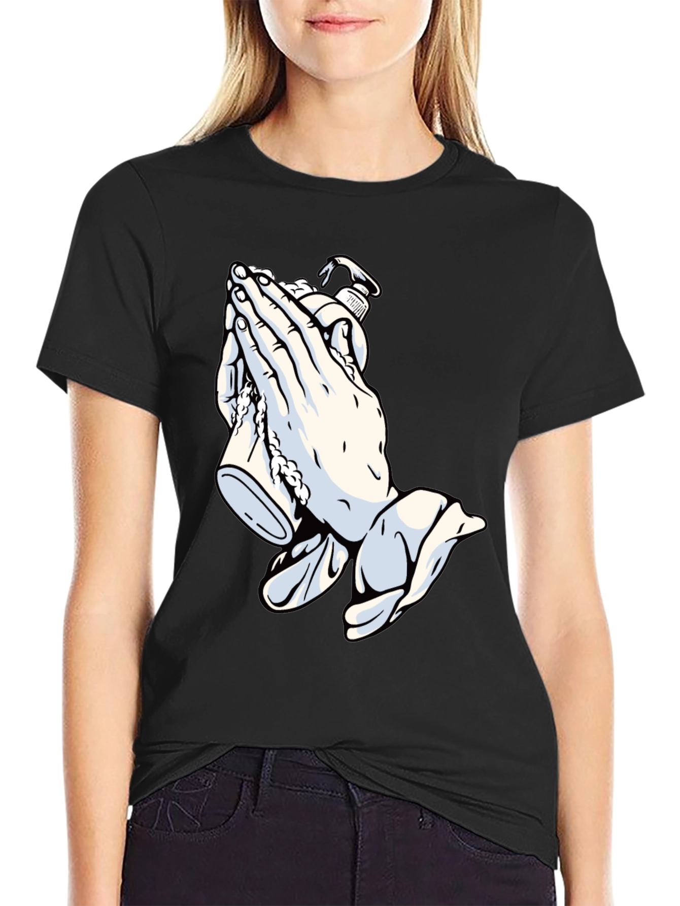 Praying Hands & Sanitizer Black Graphic Tee