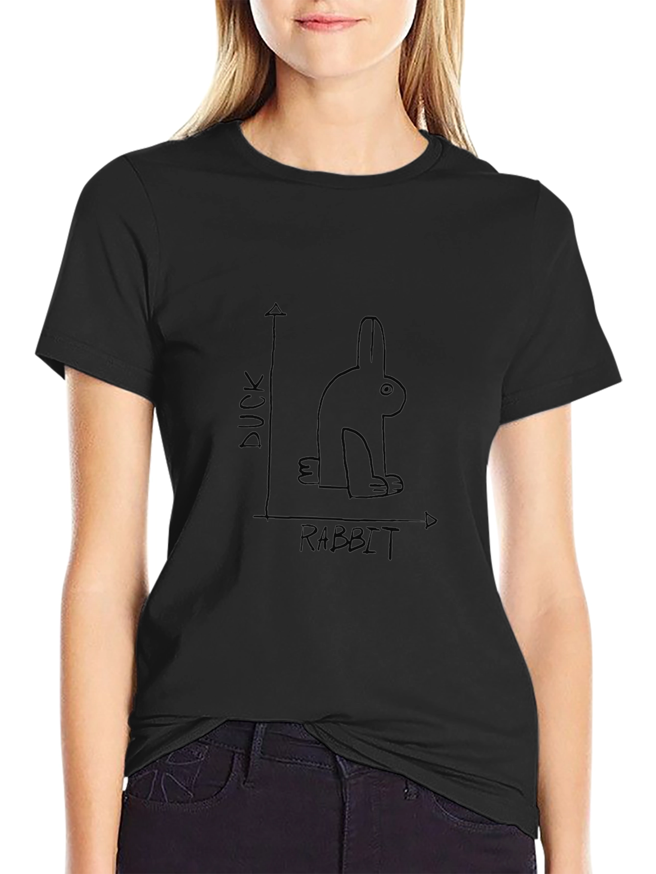 Duck Rabbit Illusion Graphic Tee - Black Cotton T-Shirt