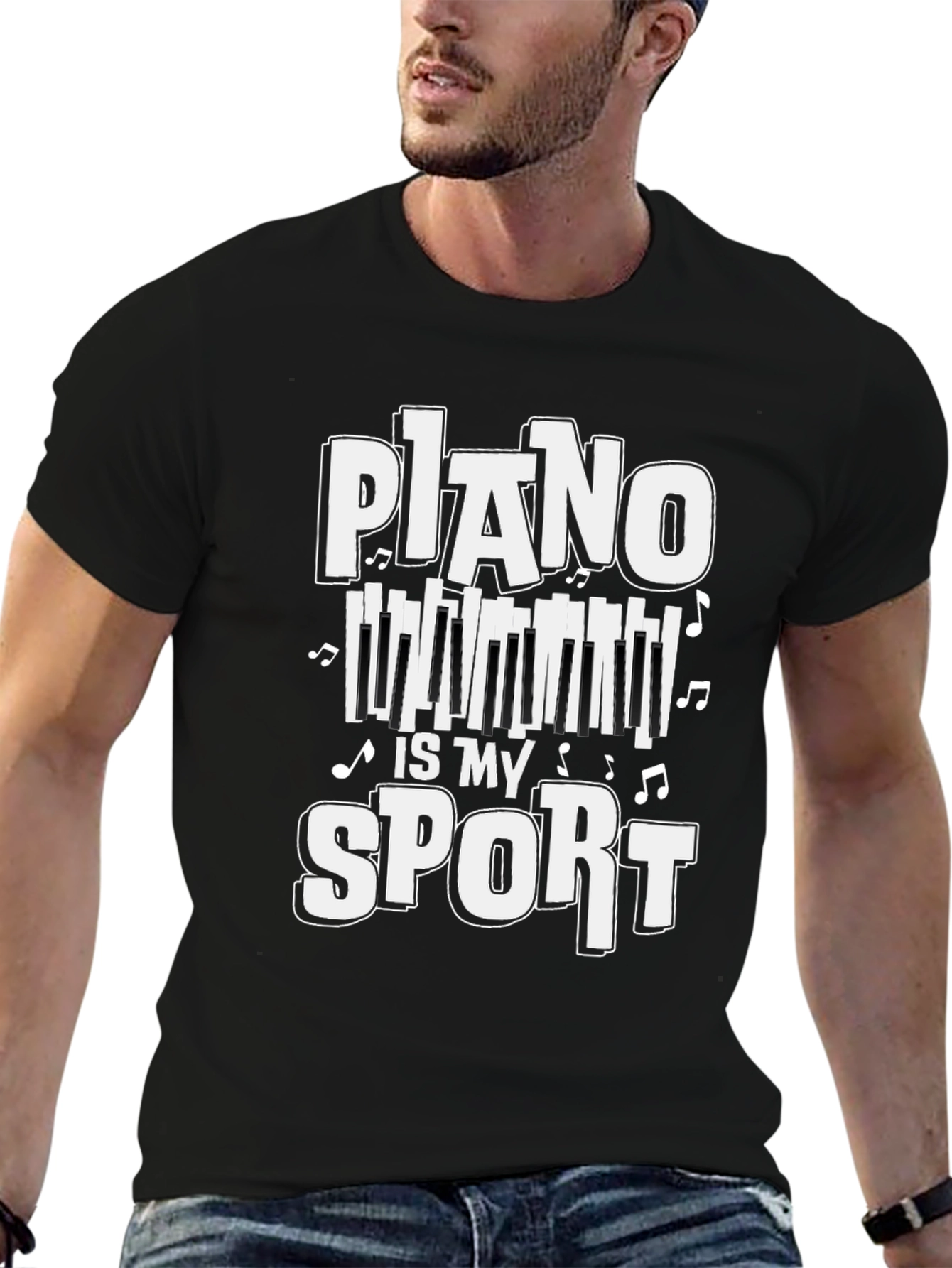 Piano Is My Sport Graphic T-Shirt - Black