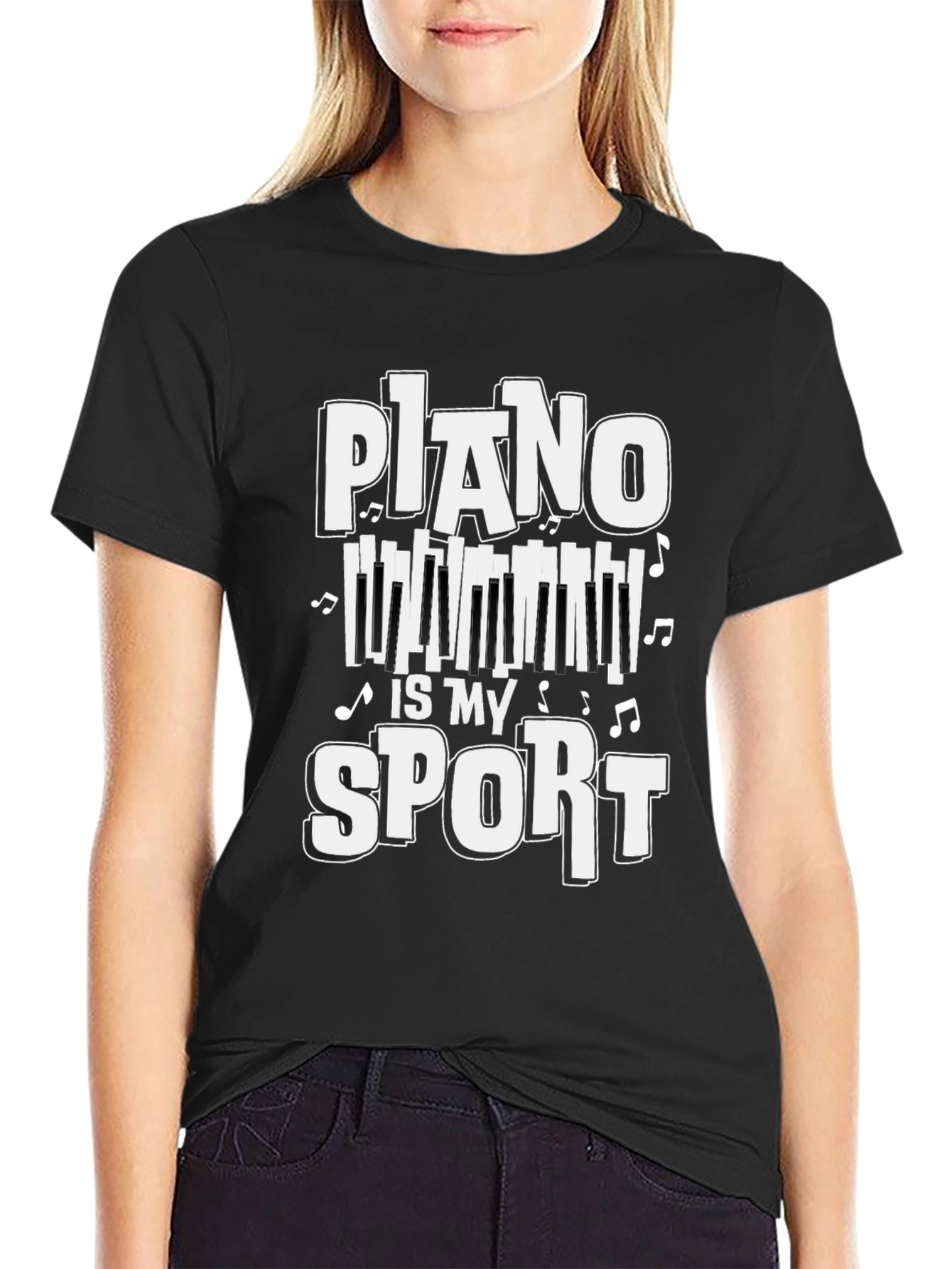 Piano Is My Sport Graphic T-Shirt - Black