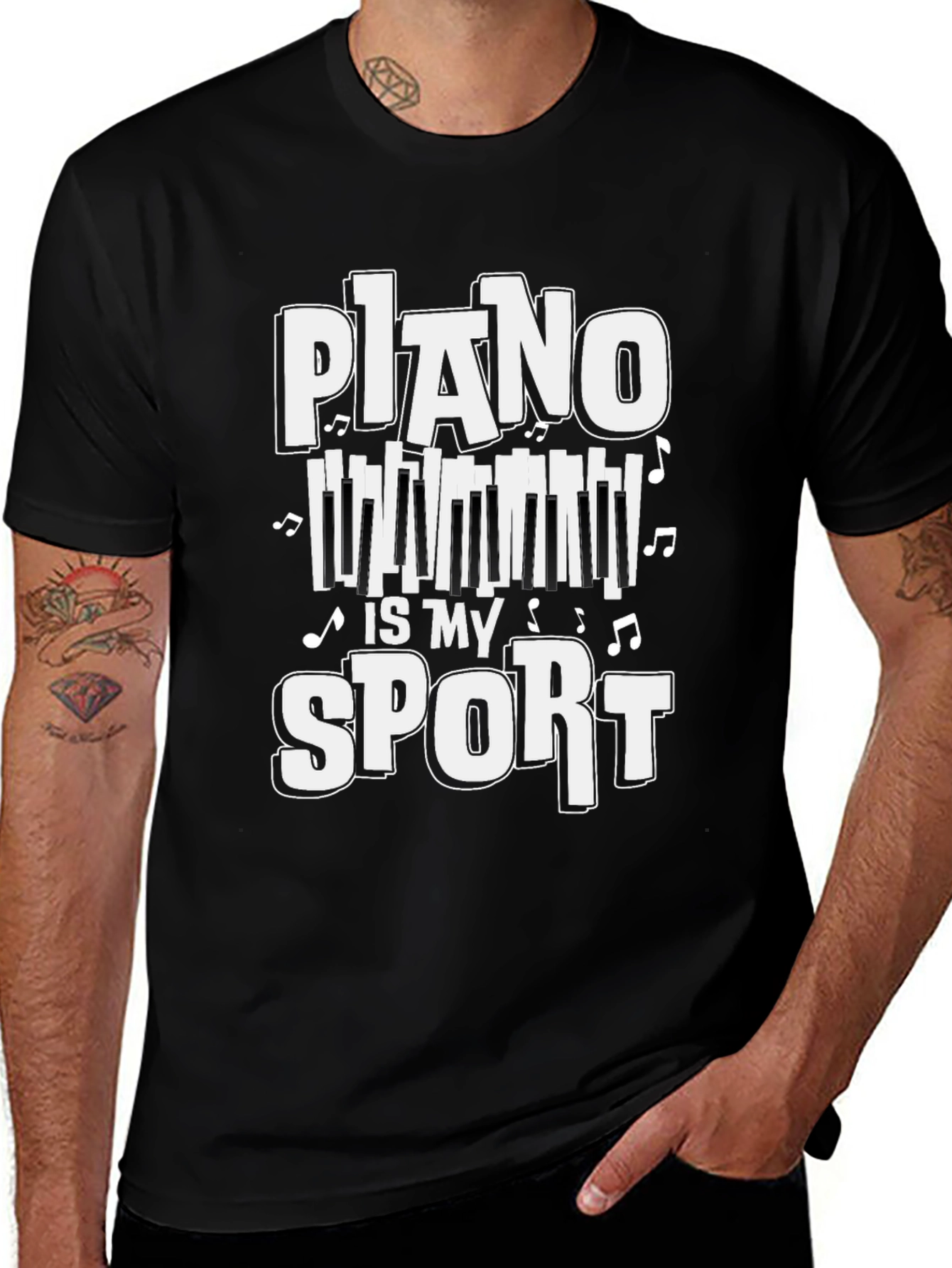 Piano Is My Sport Graphic T-Shirt - Black