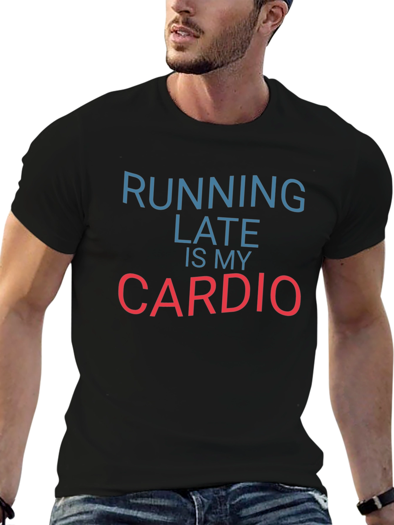 Funny Running Late Cardio Black T-Shirt