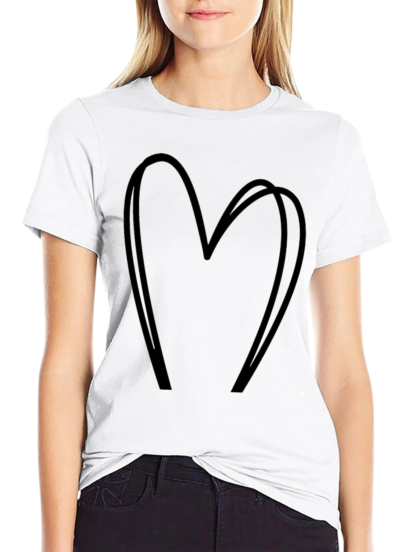 Heart Outline Black Graphic T-Shirt