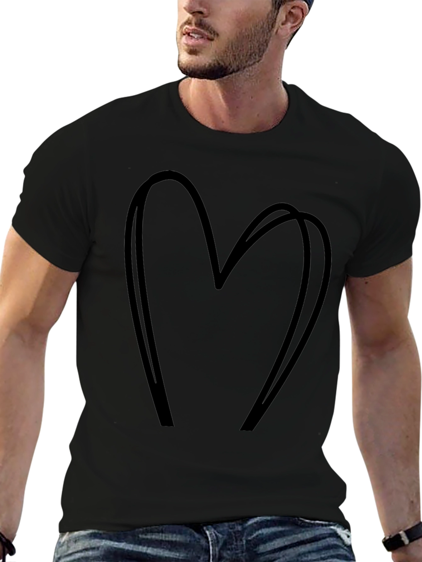 Heart Outline Black Graphic T-Shirt