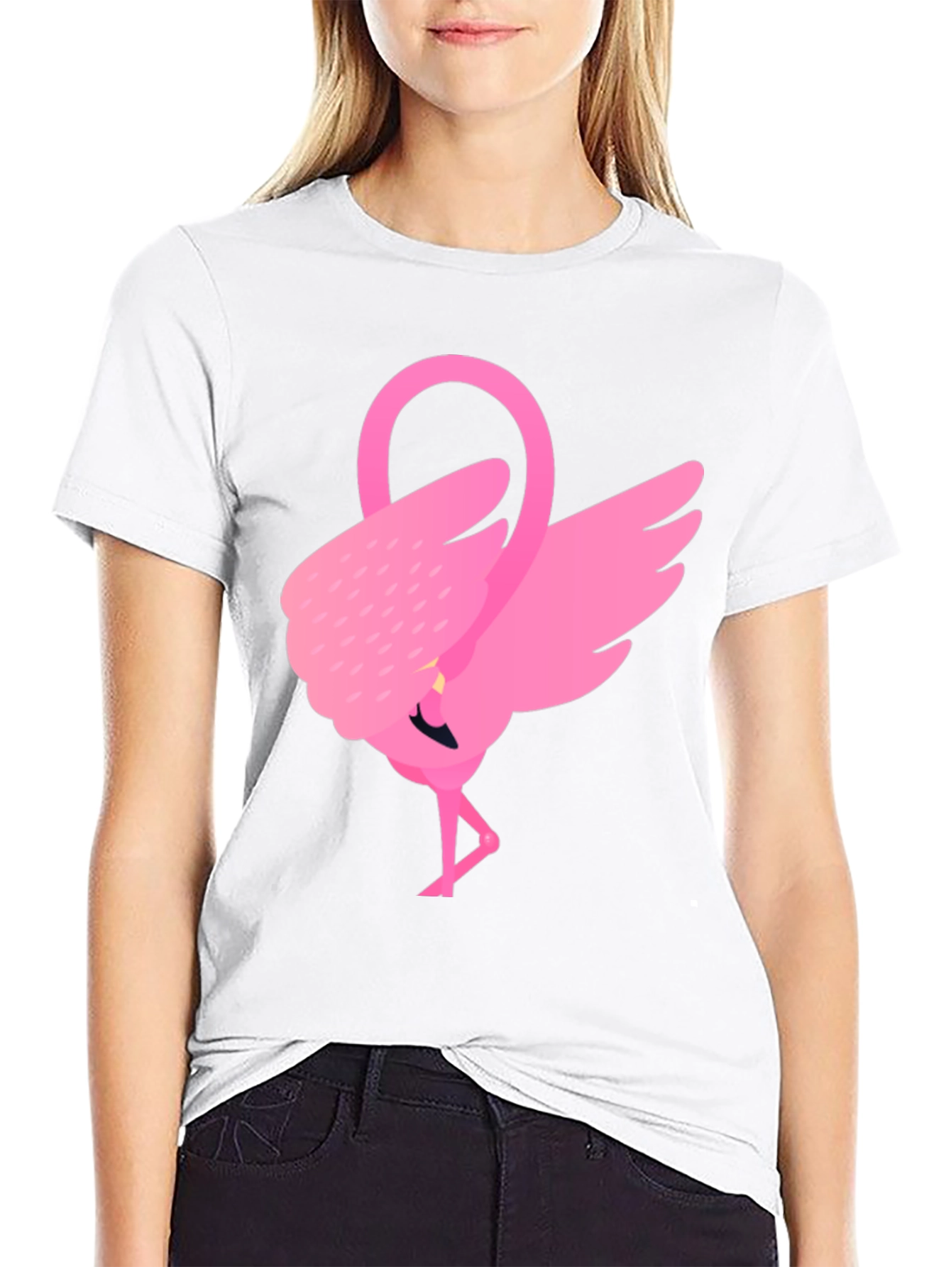 Pink Flamingo Graphic Tee - Black Cotton Shirt