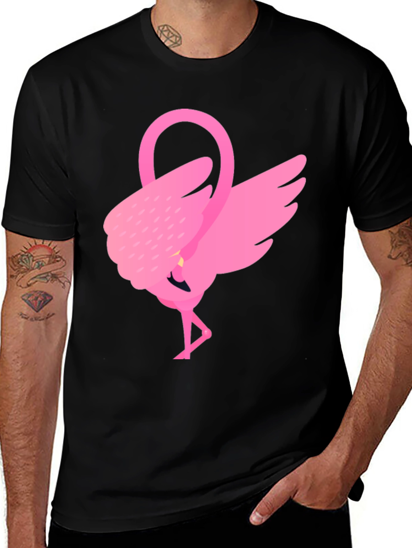 Pink Flamingo Graphic Tee - Black Cotton Shirt
