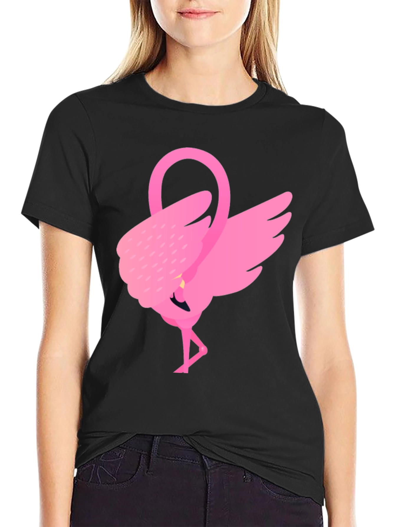 Pink Flamingo Graphic Tee - Black Cotton Shirt