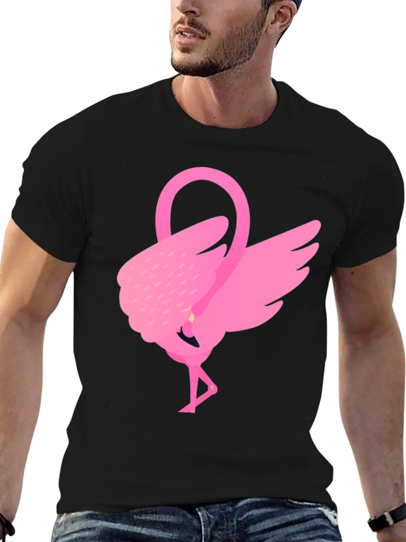 Pink Flamingo Graphic Tee - Black Cotton Shirt