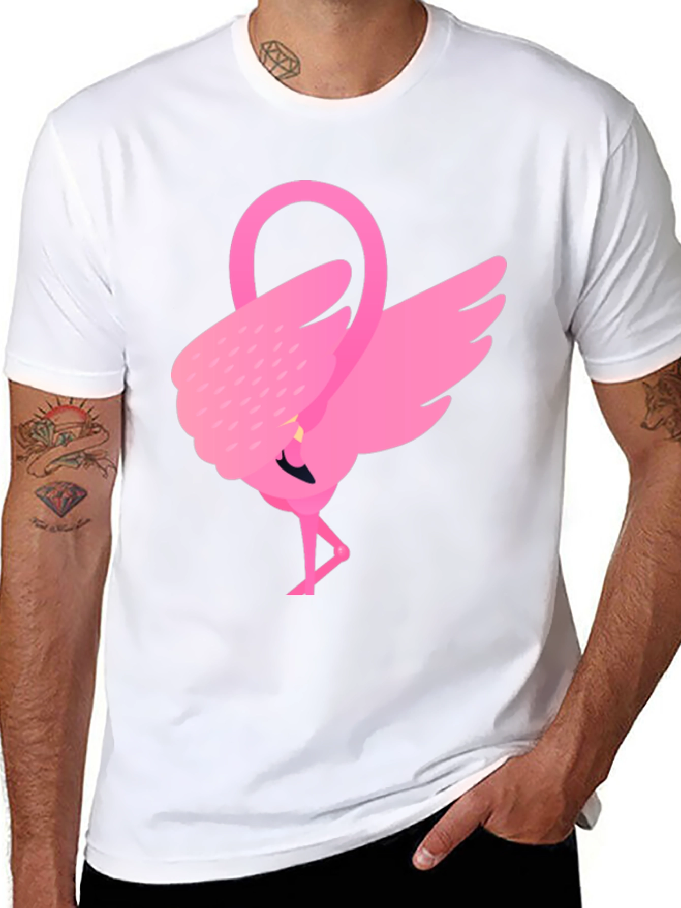 Pink Flamingo Graphic Tee - Black Cotton Shirt
