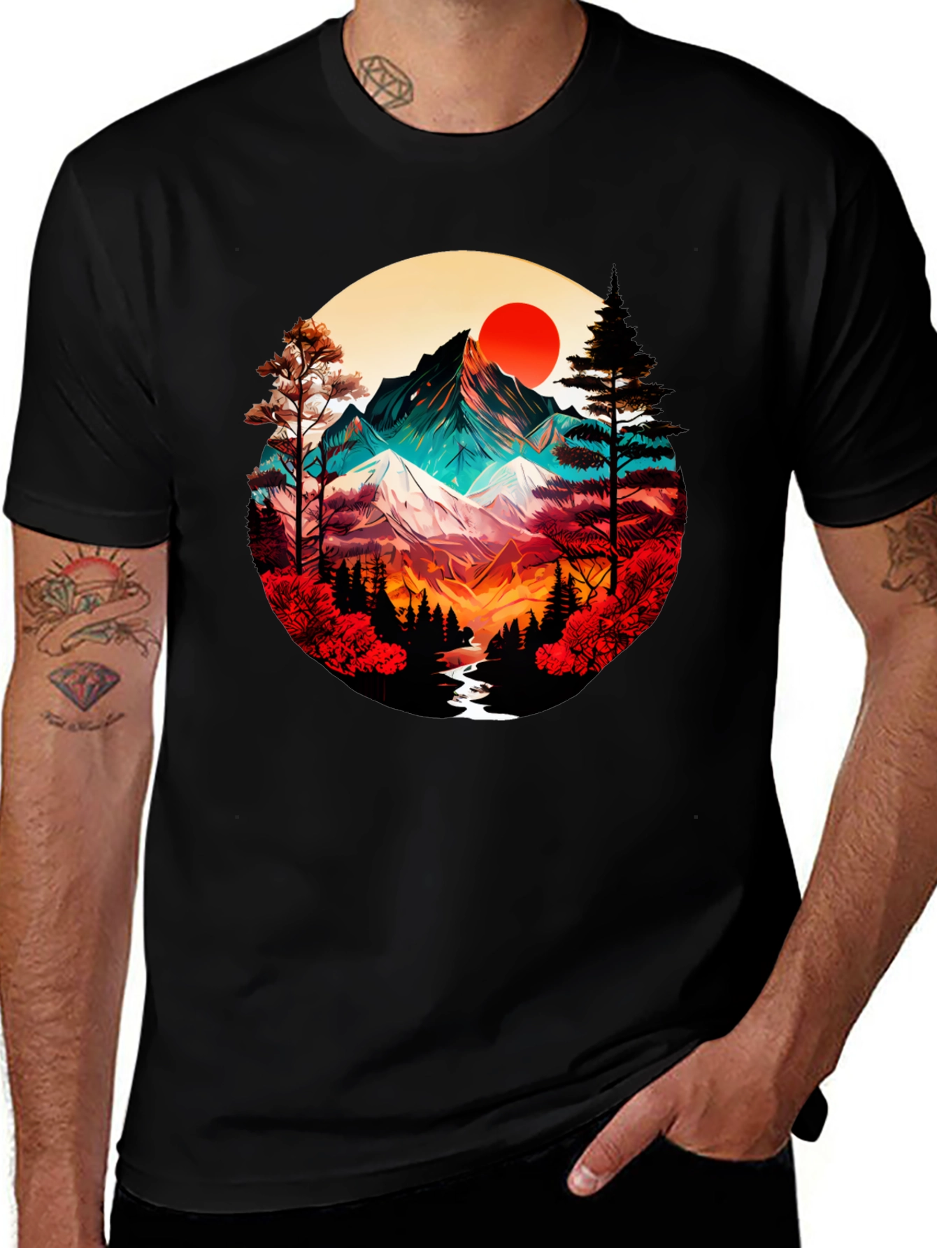 Mountain Sunset Graphic Tee - Artistic Design