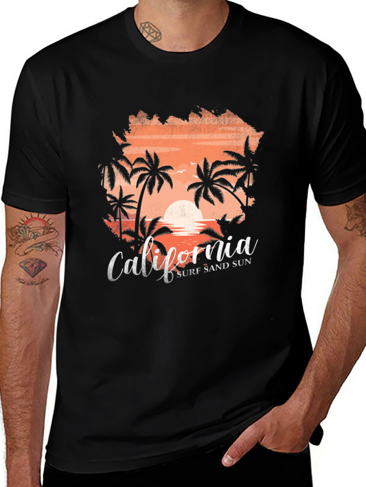 California Surf Sand Sun Black T-Shirt