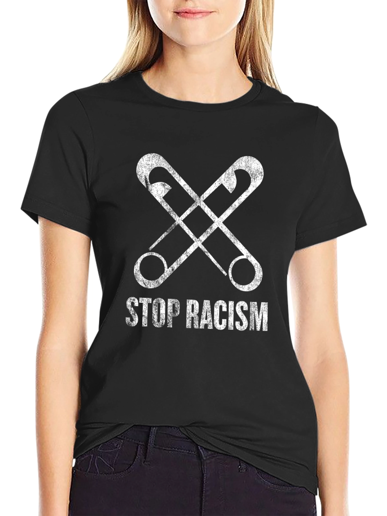 Stop Racism Safety Pin Graphic T-Shirt