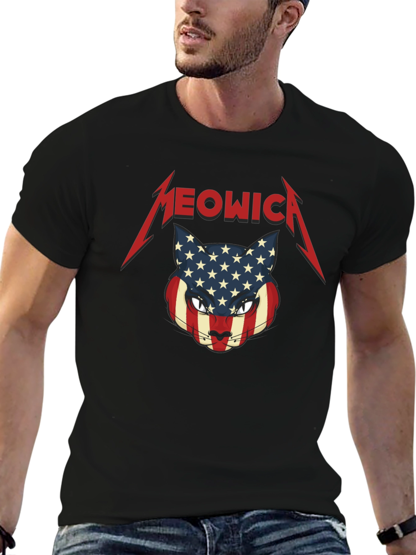 Meowica Cat USA Flag T-Shirt
