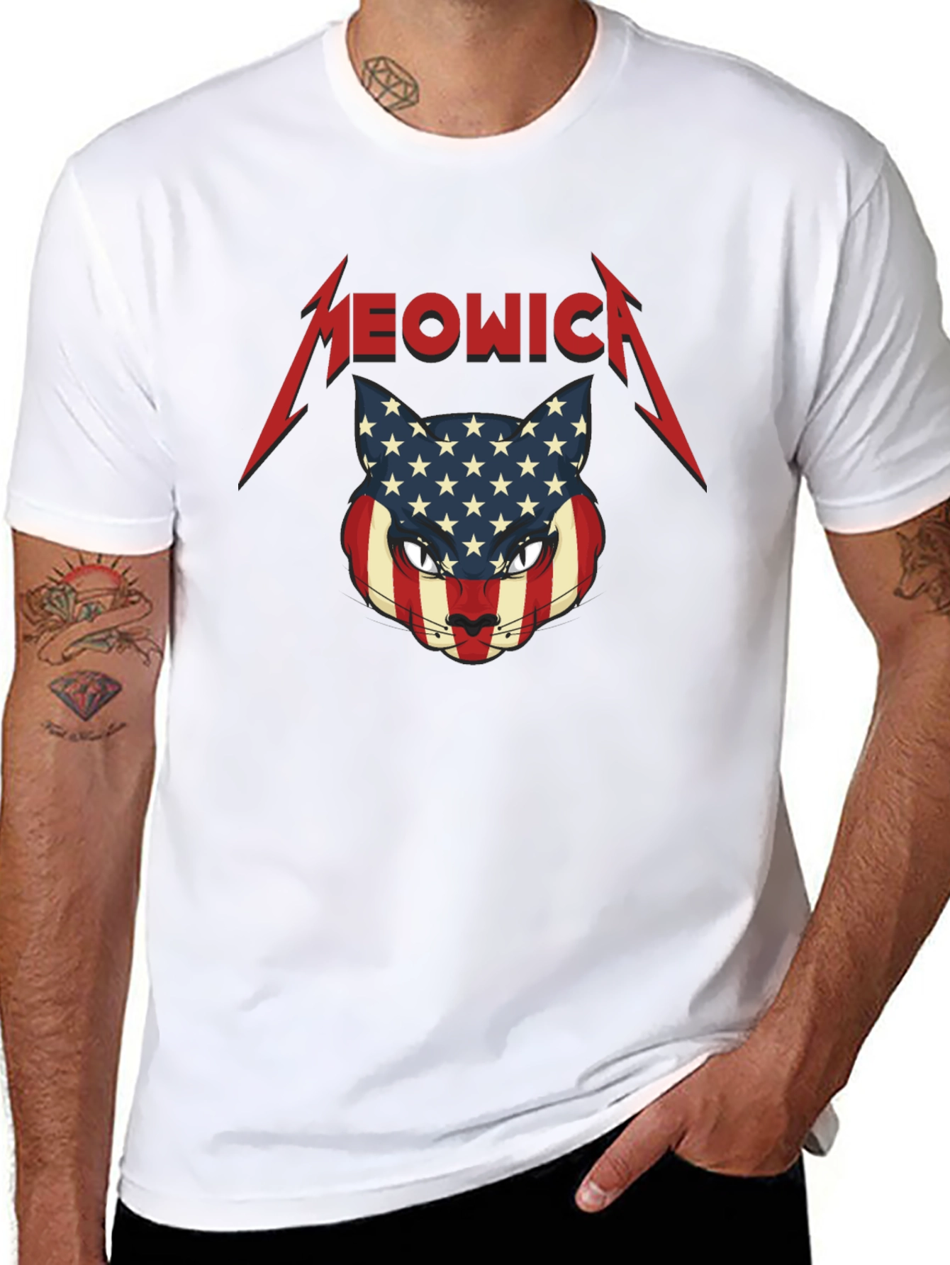 Meowica Cat USA Flag T-Shirt
