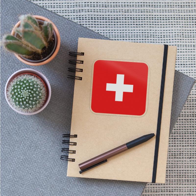 MEDIC white cross on a red button square rectangle