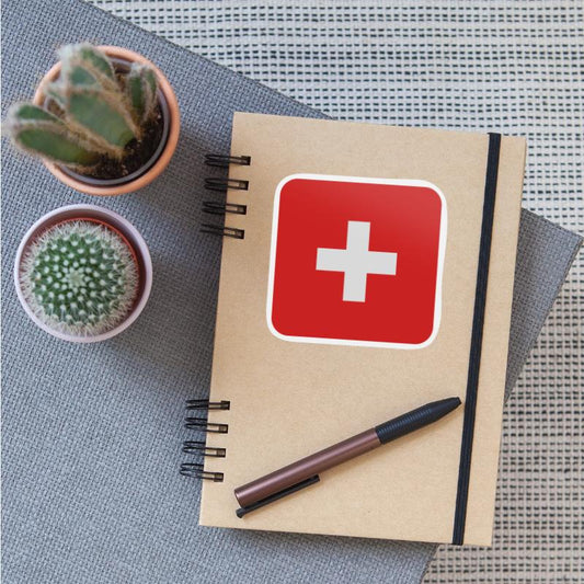 MEDIC white cross on a red button square rectangle