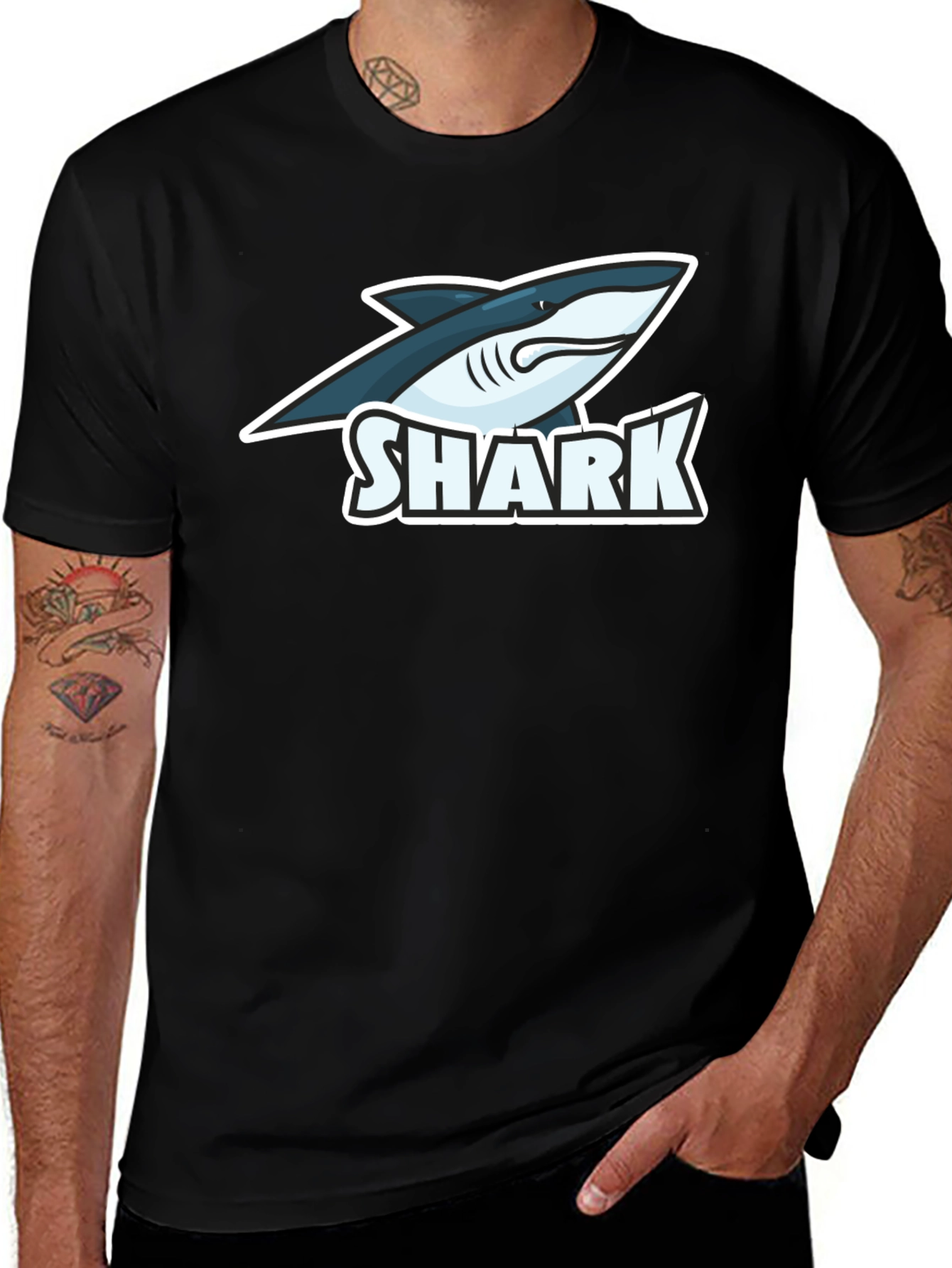 Shark Graphic Black T-Shirt - Cool Cartoon Shark Tee