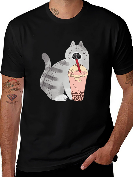 Cute Cat Boba Tea Graphic T-Shirt