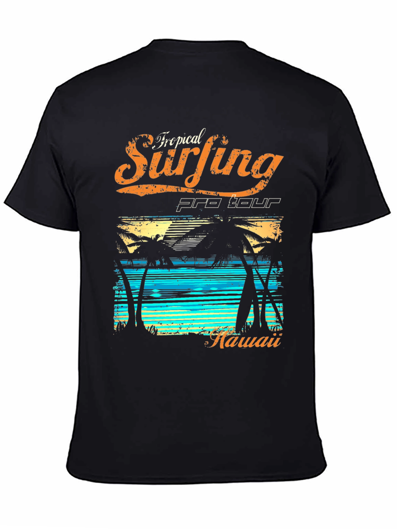 Tropical Surfing Hawaii Black T-Shirt
