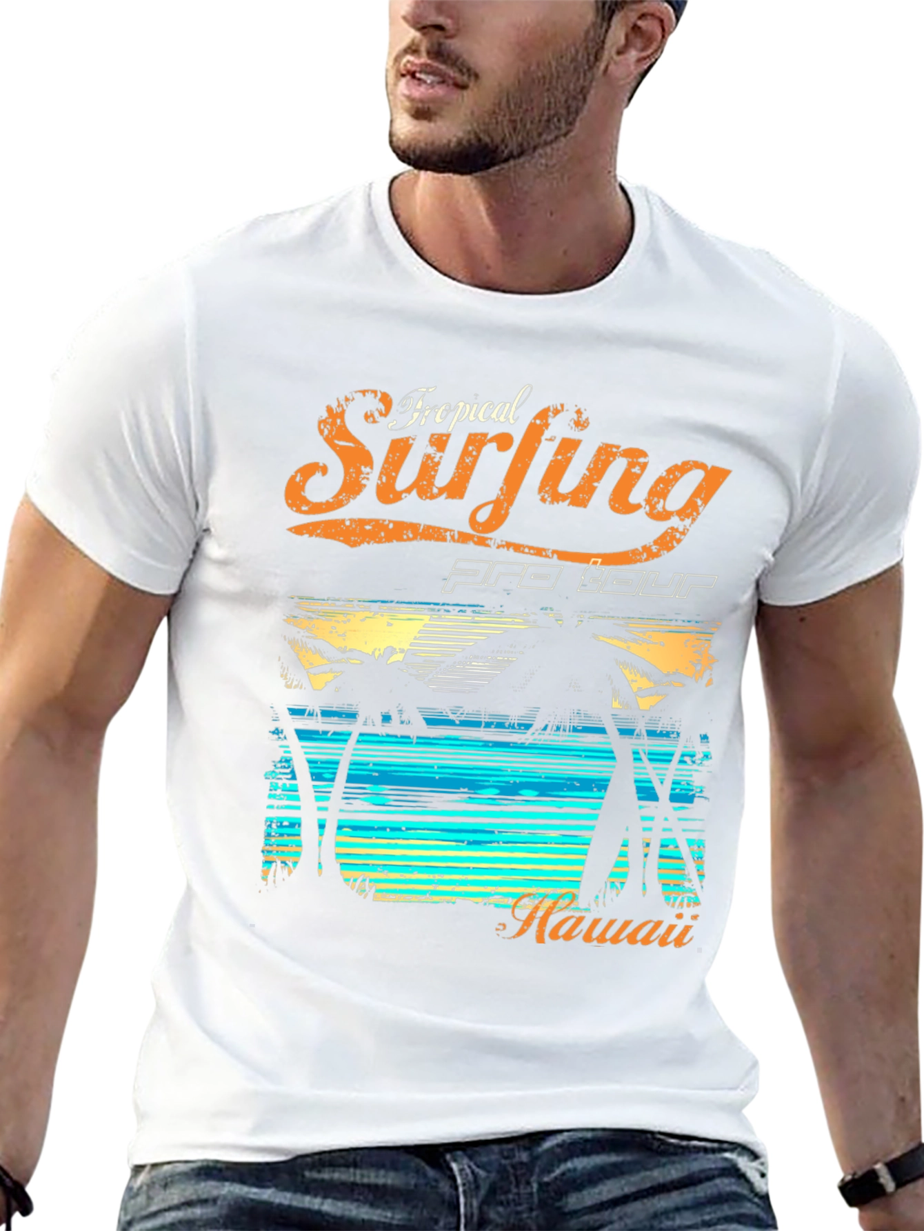 Tropical Surfing Hawaii Black T-Shirt