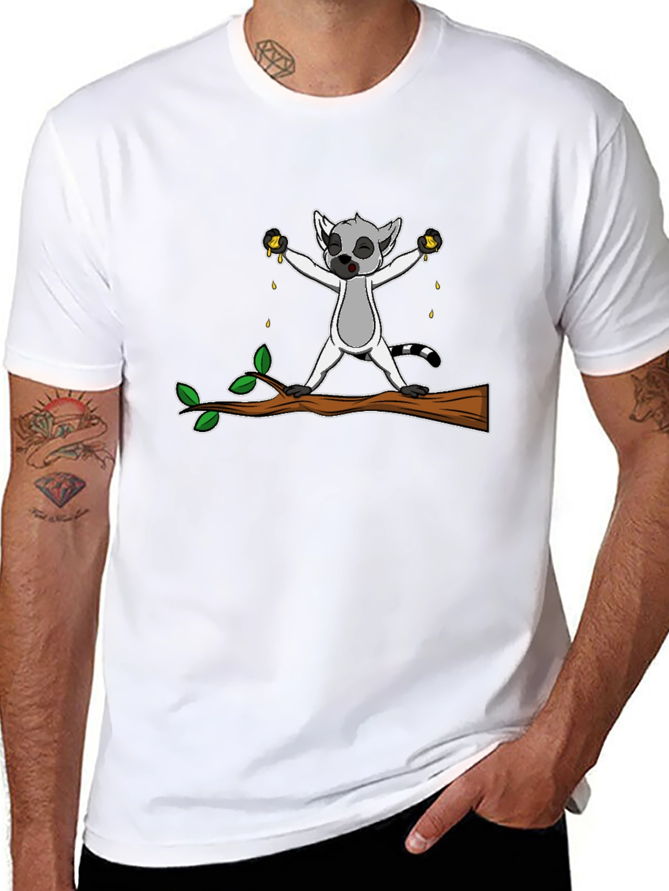 Lemur Squeezing Fruit Graphic T-Shirt