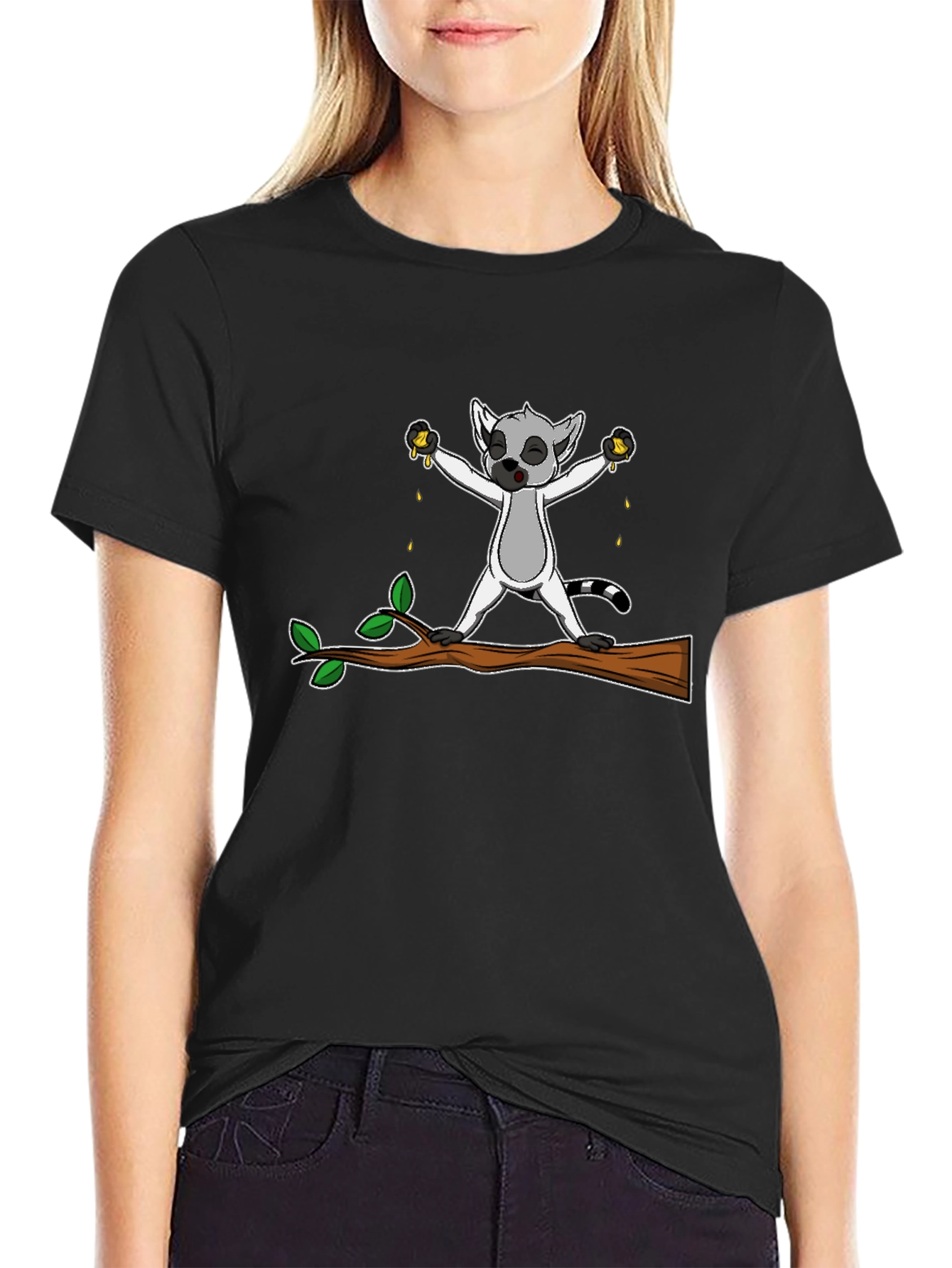 Lemur Squeezing Fruit Graphic T-Shirt