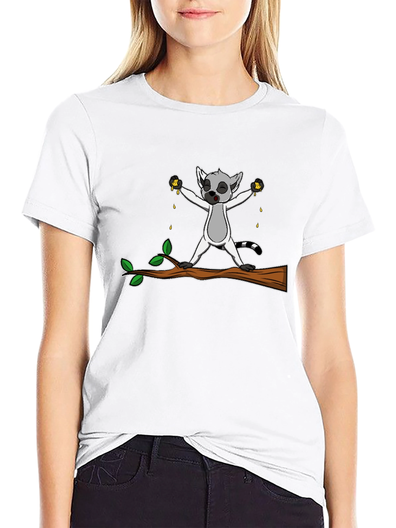 Lemur Squeezing Fruit Graphic T-Shirt