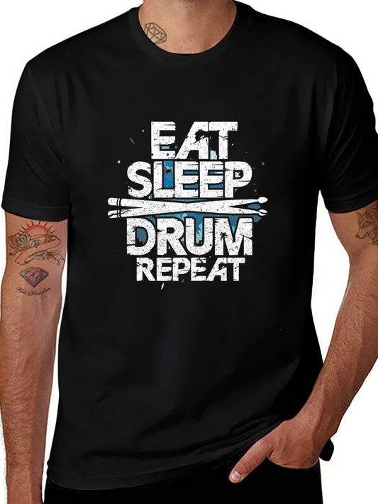 Eat Sleep Drum Repeat Mens Black Graphic T-Shirt