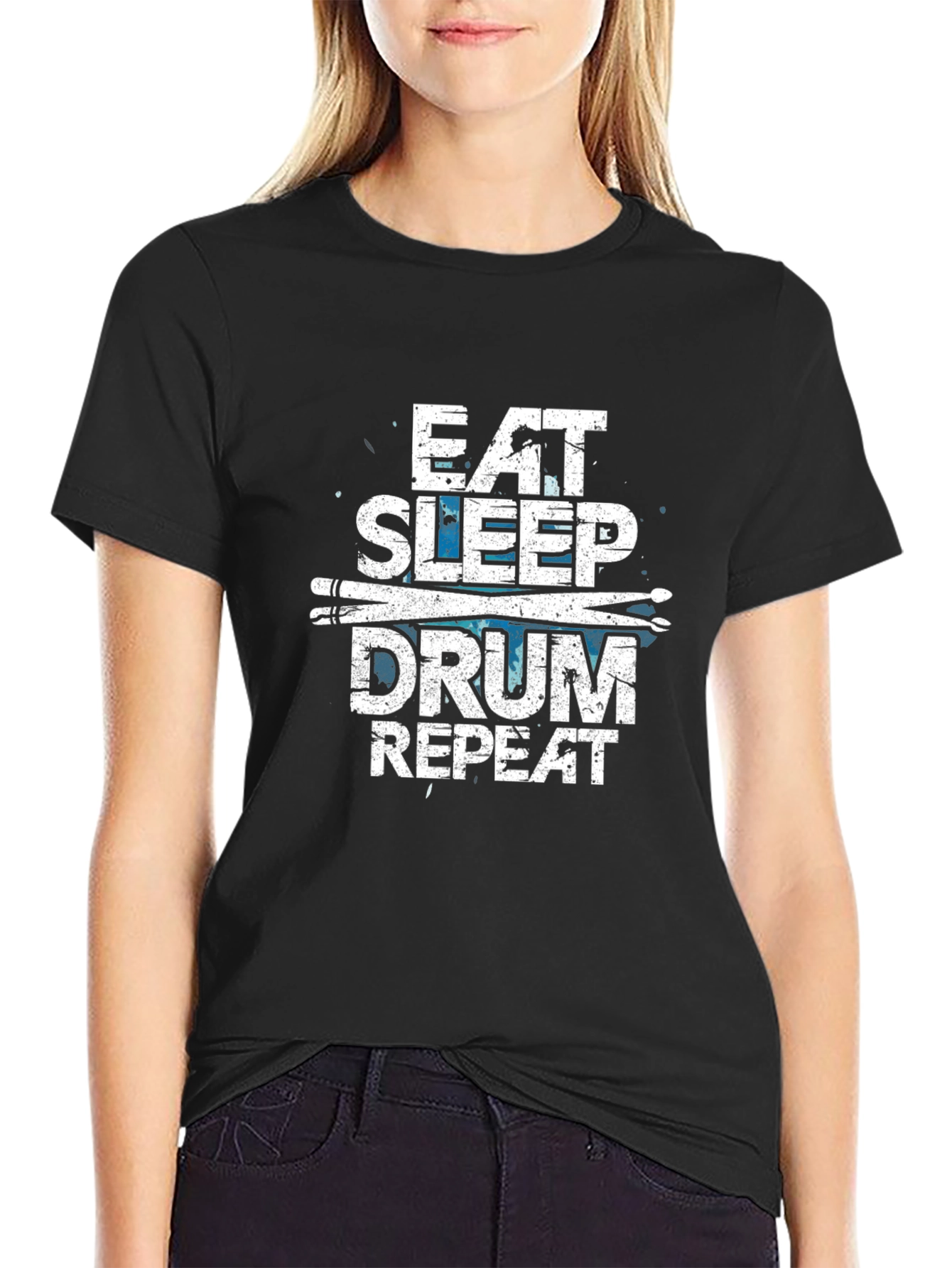 Eat Sleep Drum Repeat Mens Black Graphic T-Shirt