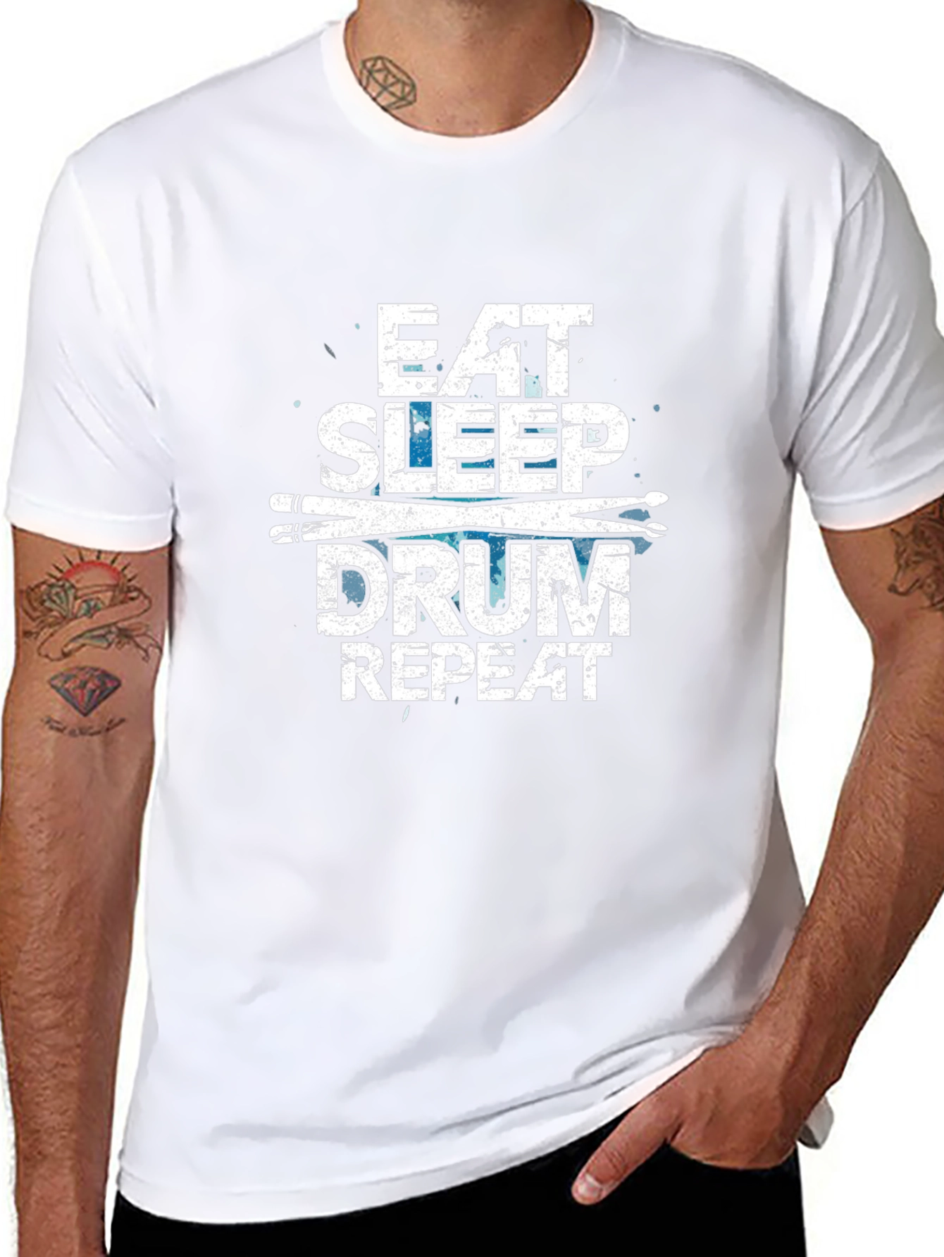 Eat Sleep Drum Repeat Mens Black Graphic T-Shirt