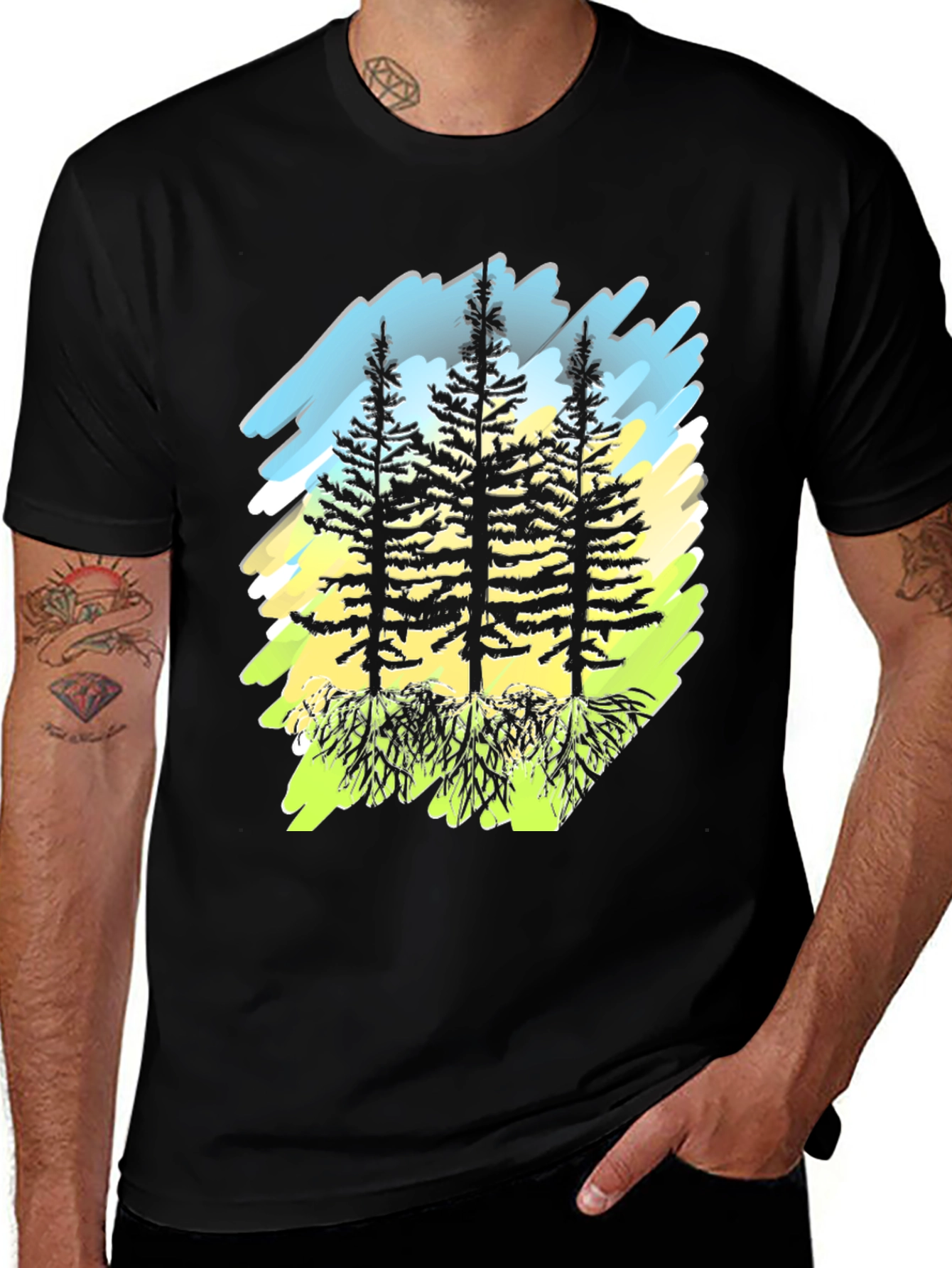 Nature Trees Graphic Black T-Shirt