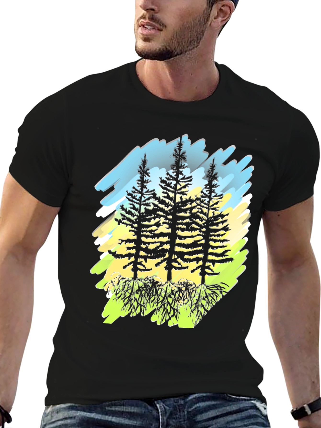 Nature Trees Graphic Black T-Shirt