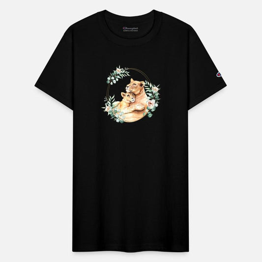 Mommy and Baby Lion in a Floral Gold Wreath Frame