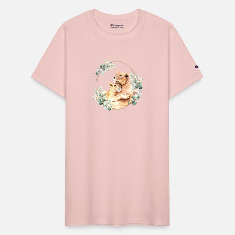 Mommy and Baby Lion in a Floral Gold Wreath Frame
