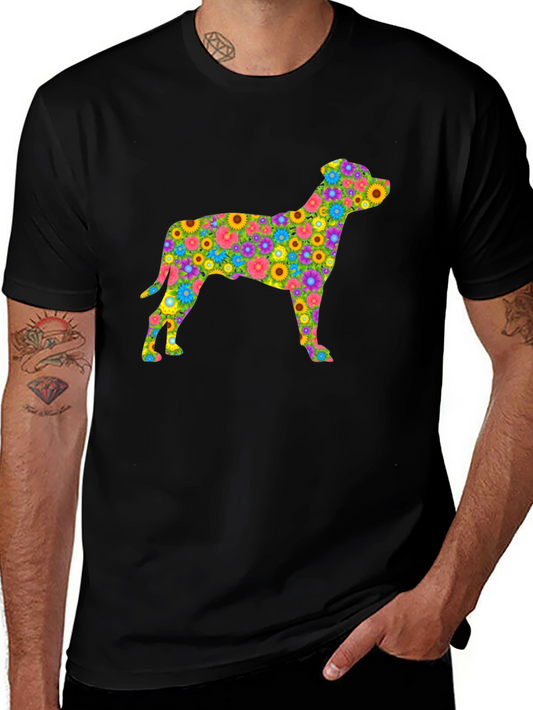 Floral Dog Silhouette T-Shirt - Black