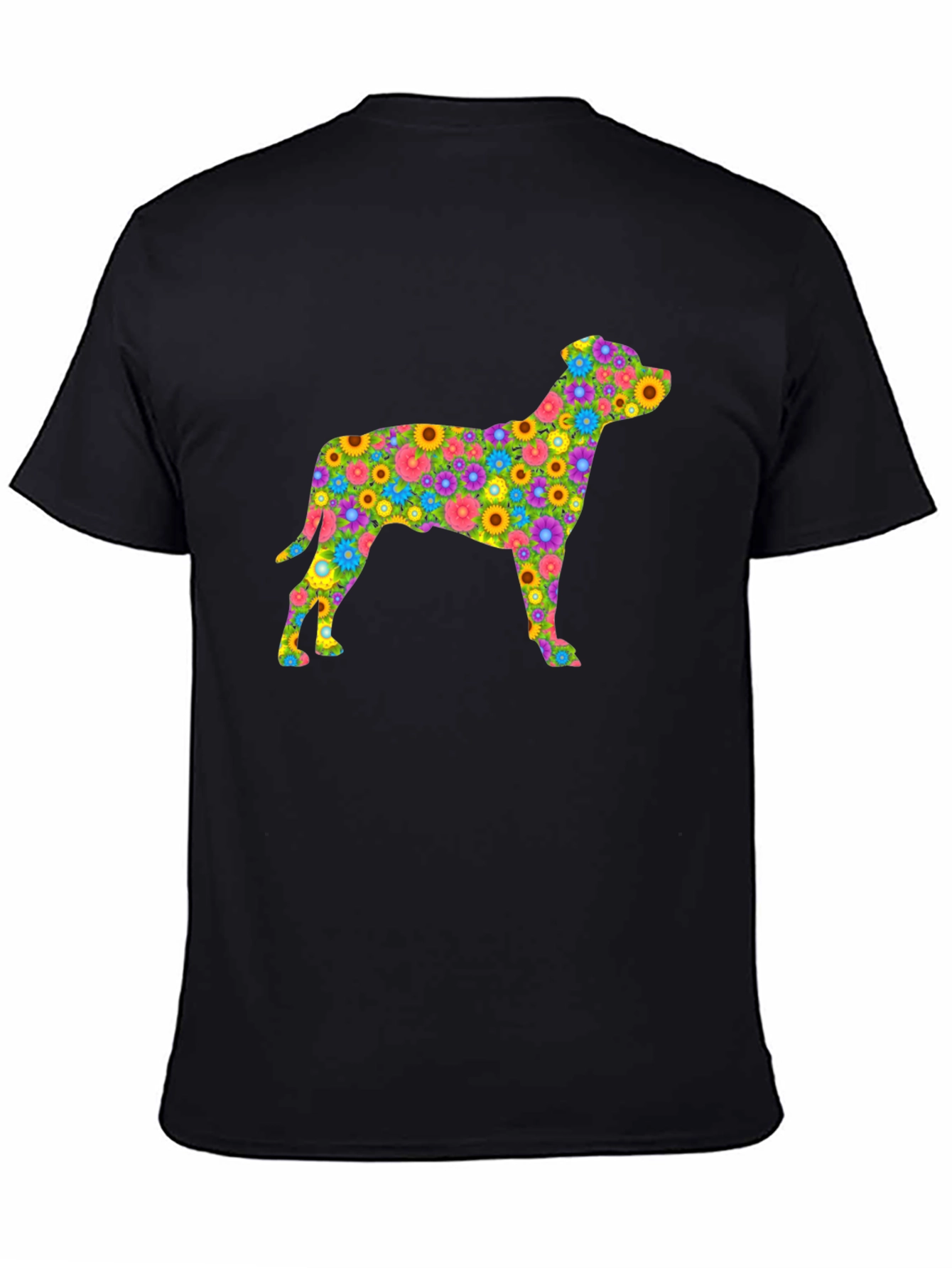 Floral Dog Silhouette T-Shirt - Black