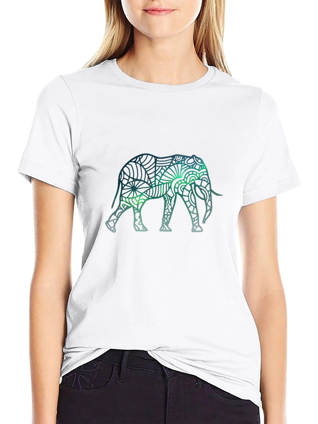 Elephant Mandala Graphic T-Shirt - Black