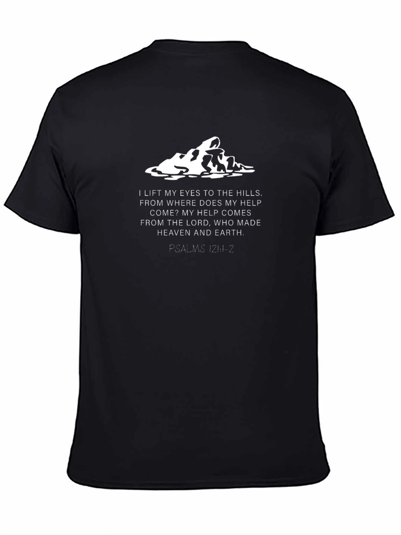Faith-Inspired Black T-Shirt with Mountain Design