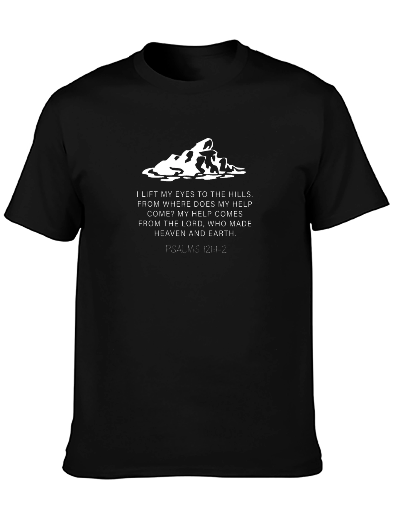 Faith-Inspired Black T-Shirt with Mountain Design
