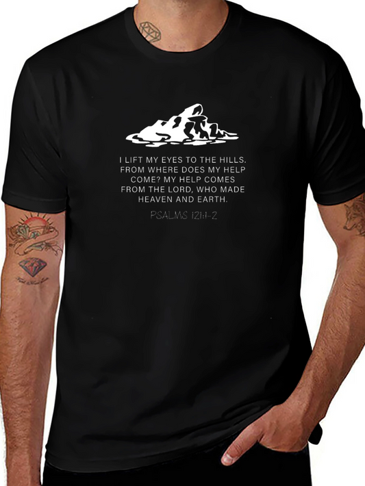 Faith-Inspired Black T-Shirt with Mountain Design