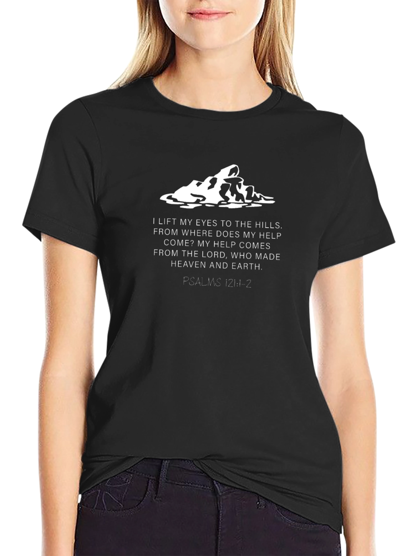 Faith-Inspired Black T-Shirt with Mountain Design